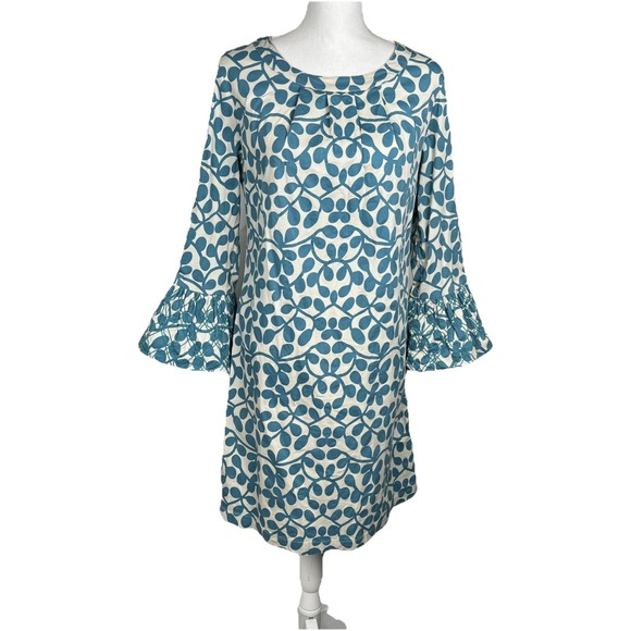 Dresses & Skirts - Almatrichi Vintage Teal Ivory Bell Sleeve Dress Women's‎ Size 44/12